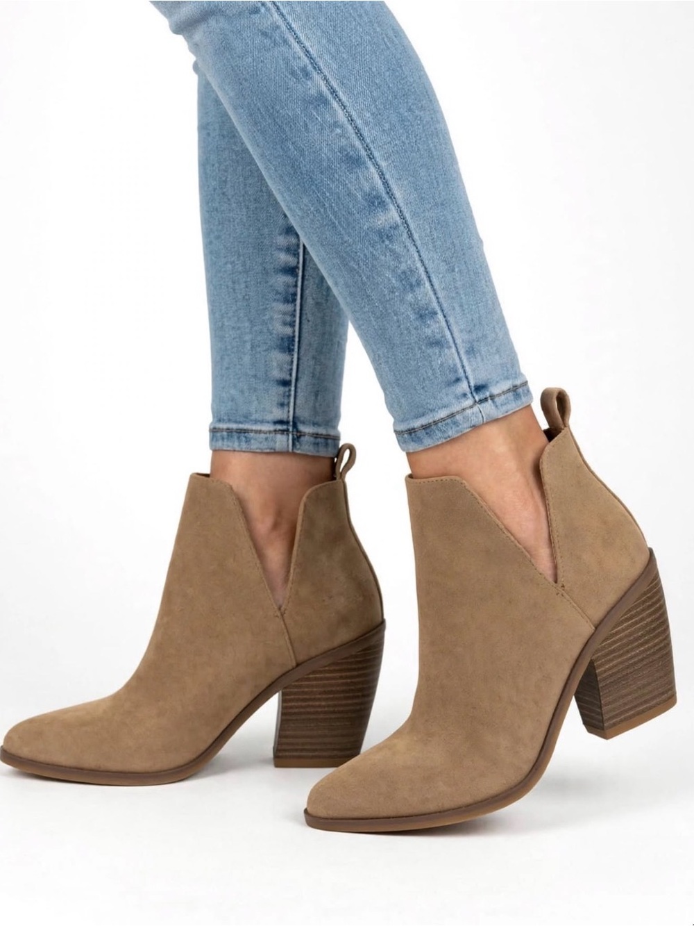 Universal Thread Taupe Cutout Stacked Heel Ankle Booties